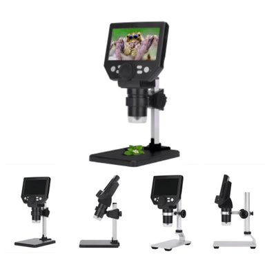 Microscop digital LCD 4.3” HD, 8MP, zoom 1-1000X, 8 LED-uri, baterie reincarcabila si suport PC, din metal si plastic, argintiu/negru