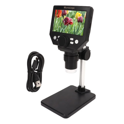 Microscop digital LCD 4.3” HD, 8MP, zoom 1-1000X, 8 LED-uri, baterie reincarcabila si suport PC, din metal si plastic, argintiu/negru