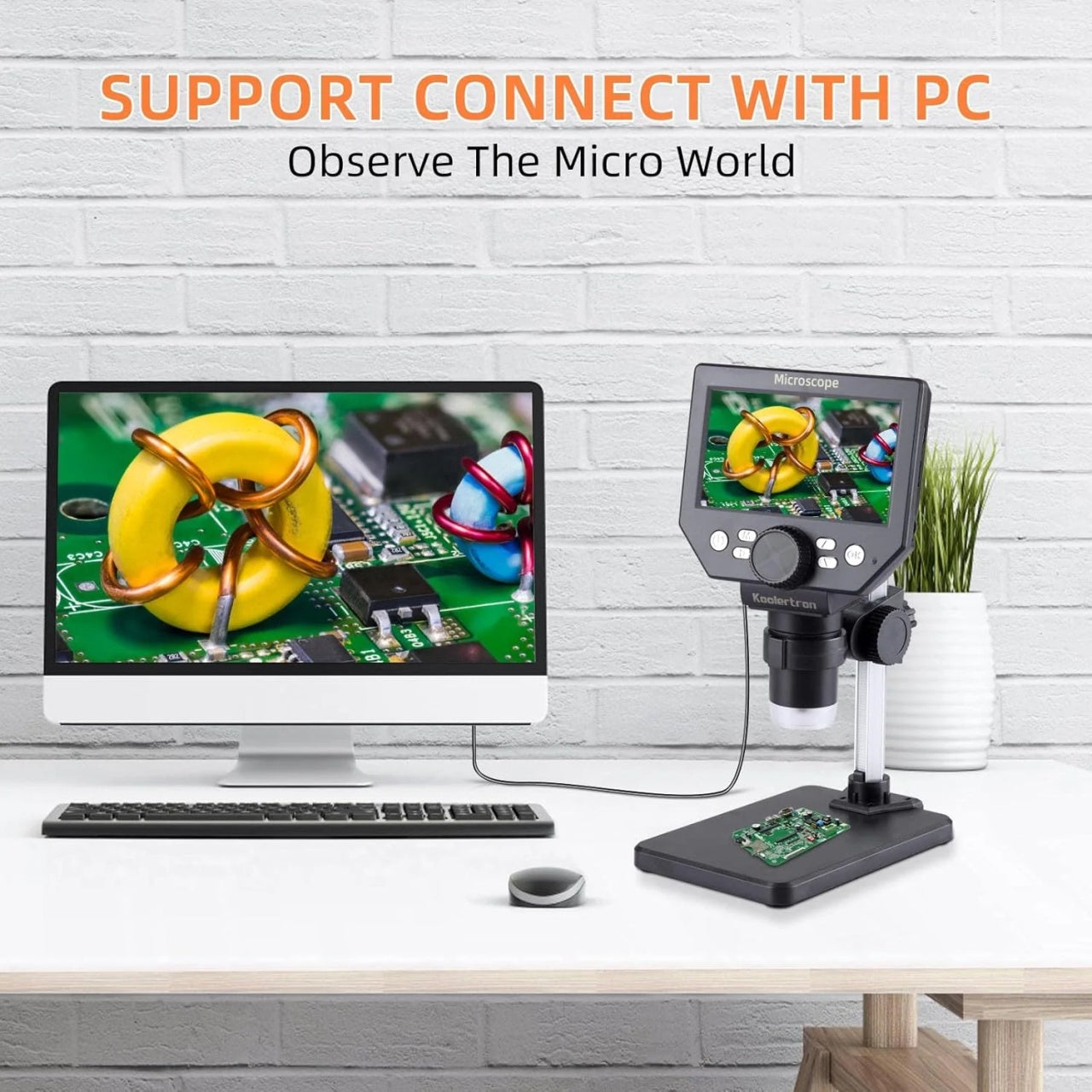 Microscop digital LCD 4.3” HD, 8MP, zoom 1-1000X, 8 LED-uri, baterie reincarcabila si suport PC, din metal si plastic, argintiu/negru