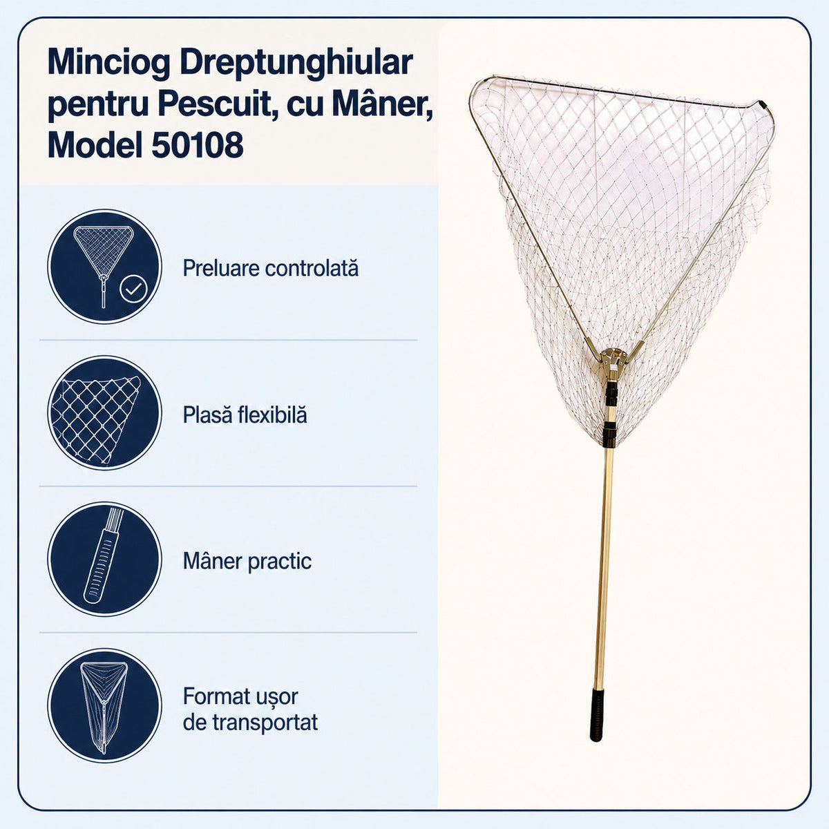 Minciog Dreptunghiular pentru Pescuit, cu Mâner, Model 50108 – caracteristici și beneficii