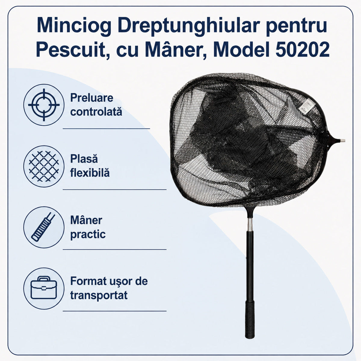 Minciog Dreptunghiular pentru Pescuit, cu Mâner, Model 50202 – caracteristici și beneficii