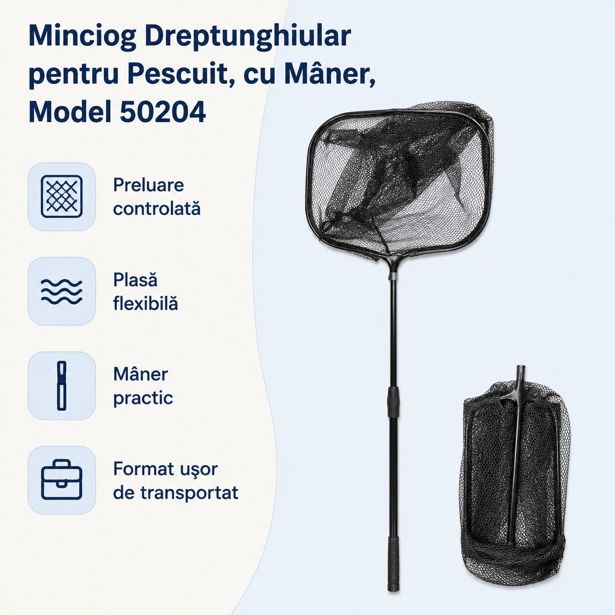 Minciog Dreptunghiular pentru Pescuit, cu Mâner, Model 50204 – caracteristici și beneficii