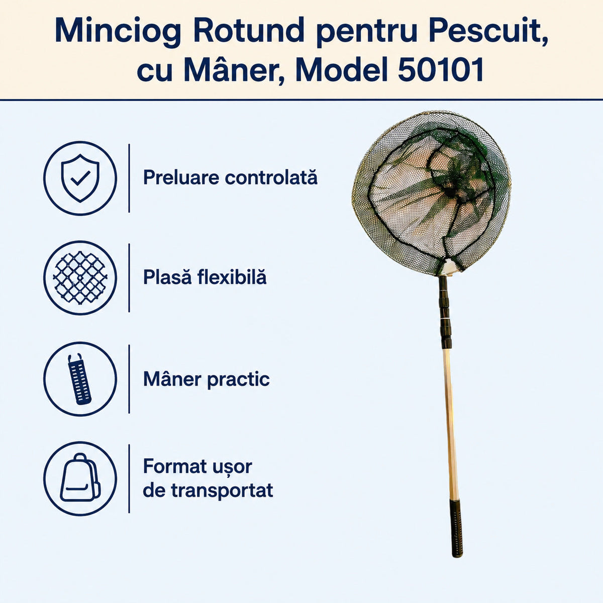 Minciog Rotund pentru Pescuit, cu Mâner, Model 50101 – caracteristici și beneficii