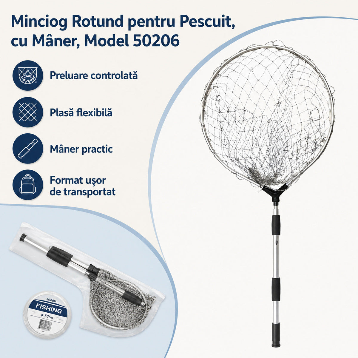 Minciog Rotund pentru Pescuit, cu Mâner, Model 50206 – caracteristici și beneficii