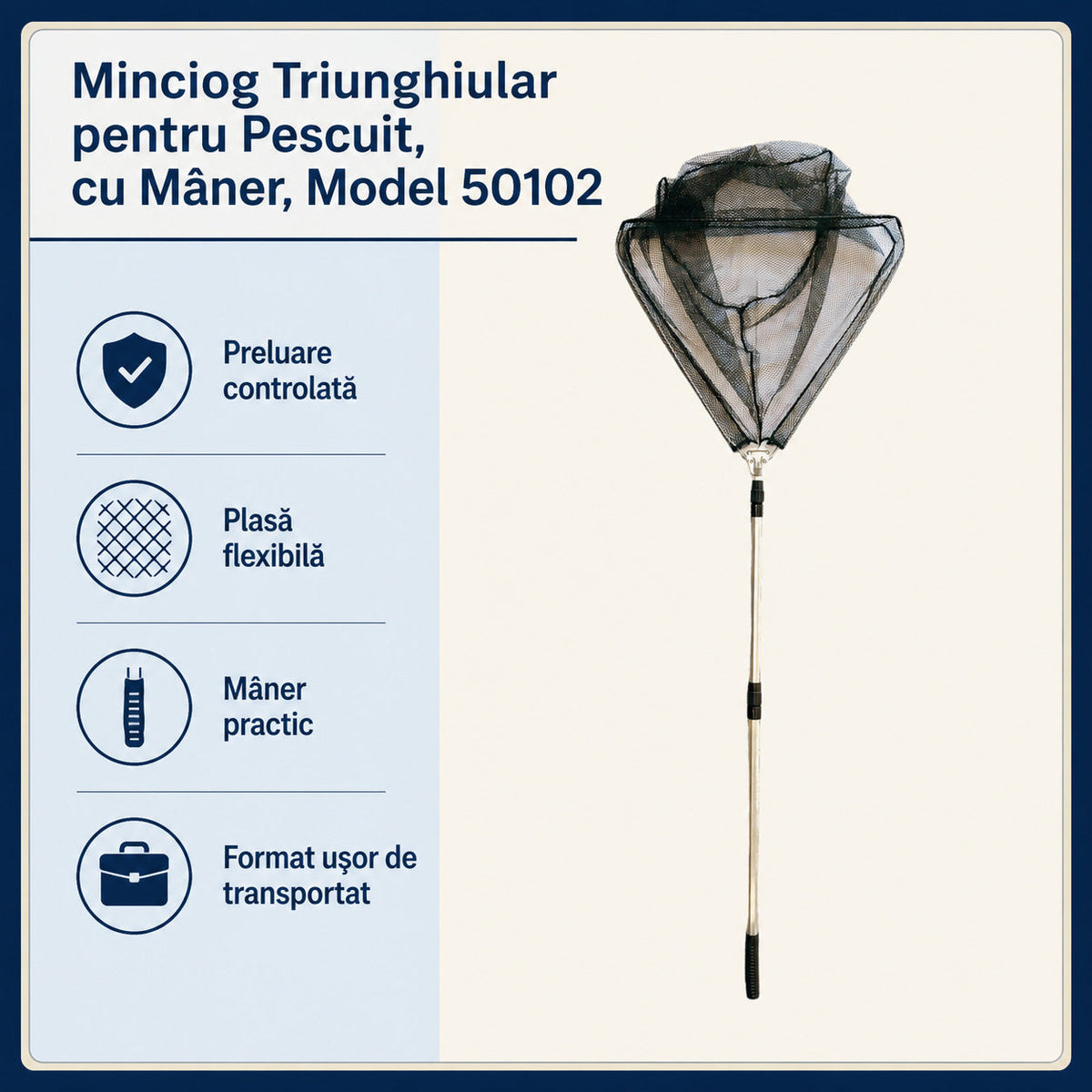 Minciog Triunghiular pentru Pescuit, cu Mâner, Model 50102 – caracteristici și beneficii