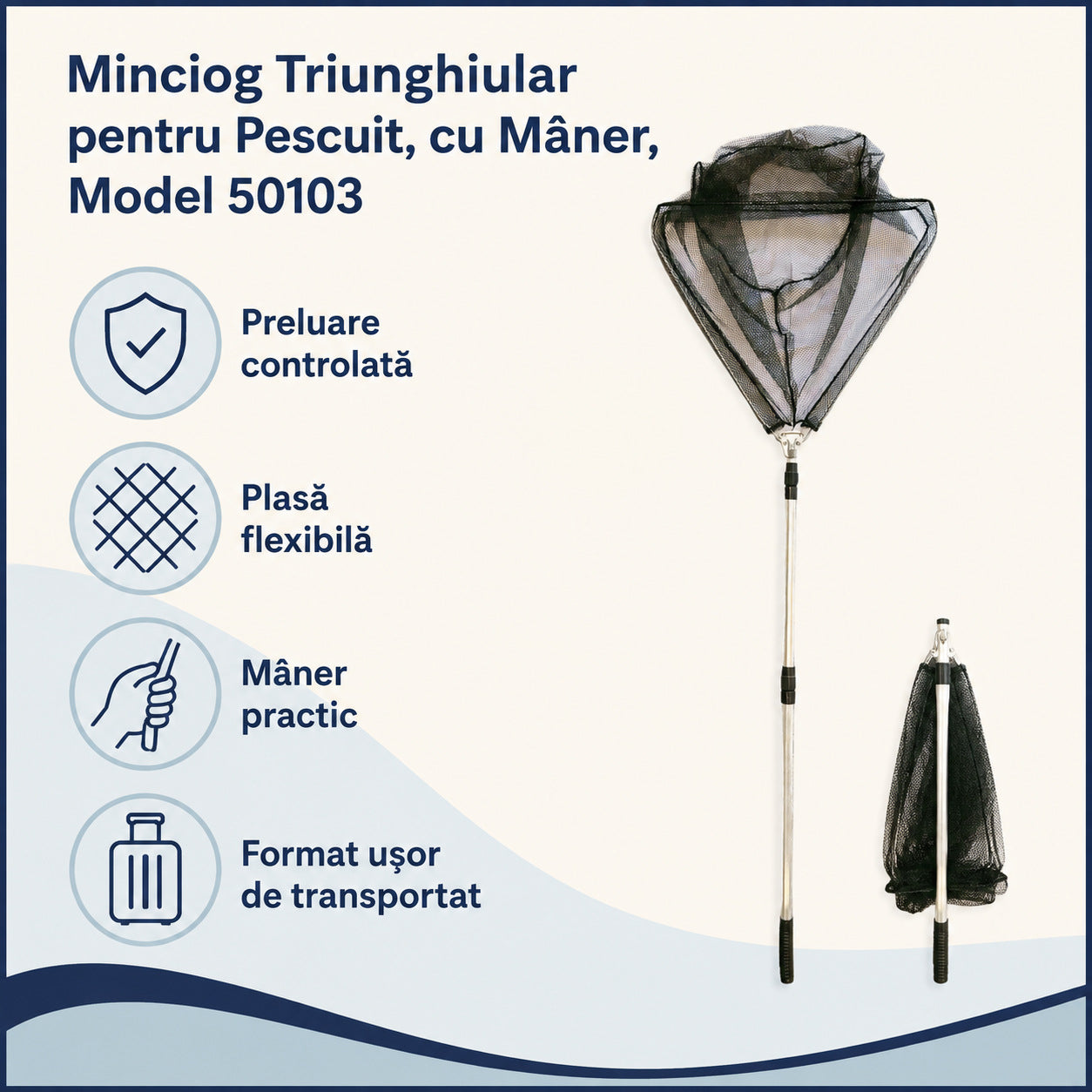 Minciog Triunghiular pentru Pescuit, cu Mâner, Model 50103 – caracteristici