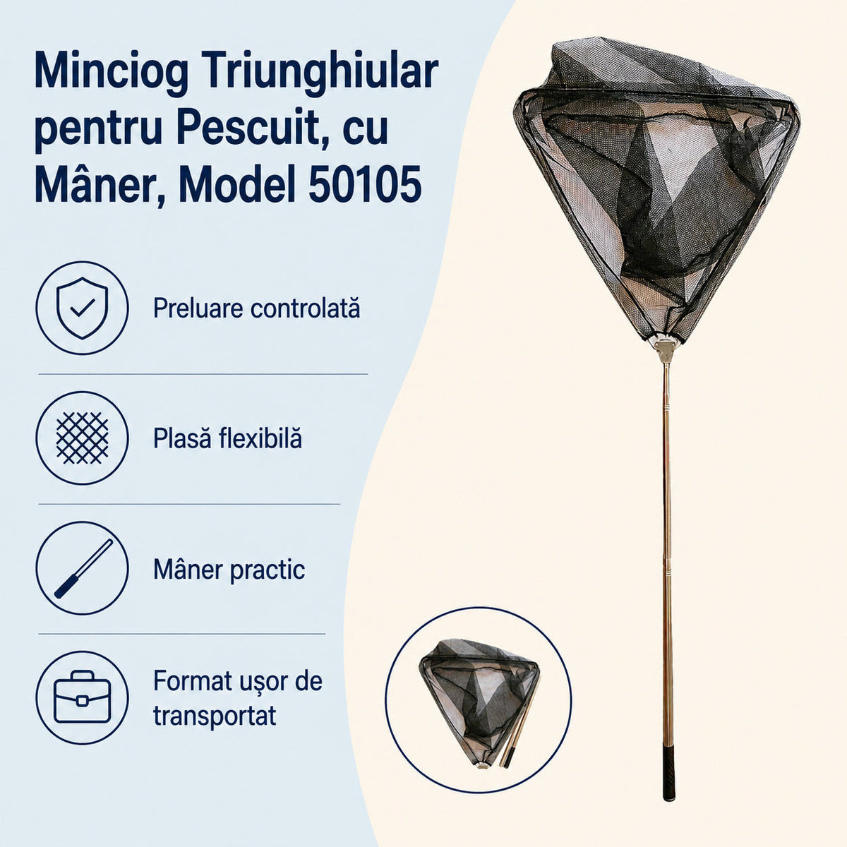 Minciog Triunghiular pentru Pescuit, cu Mâner, Model 50105 – caracteristici și beneficii