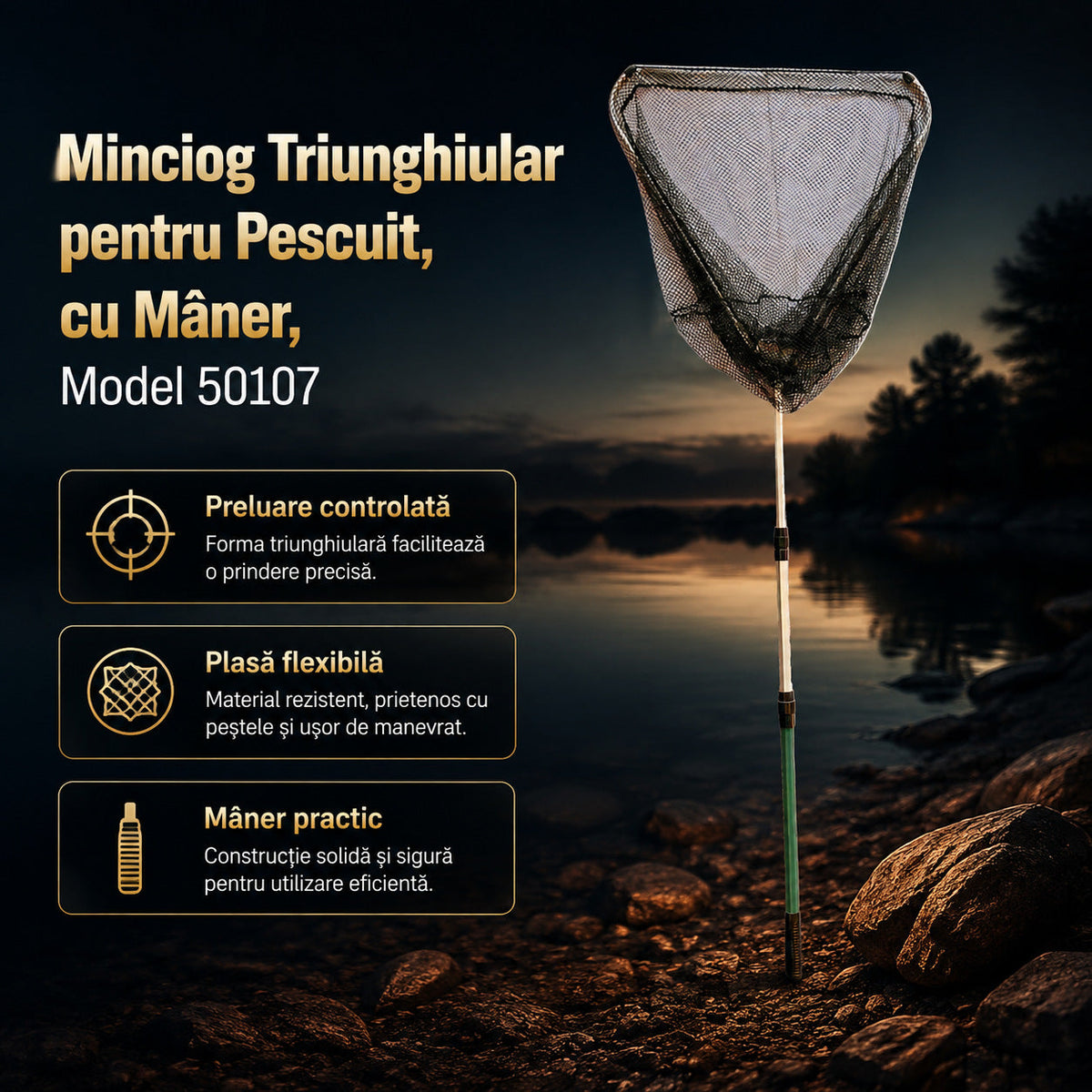Minciog Triunghiular pentru Pescuit, cu Mâner, Model 50107 – imagine principală promoțională