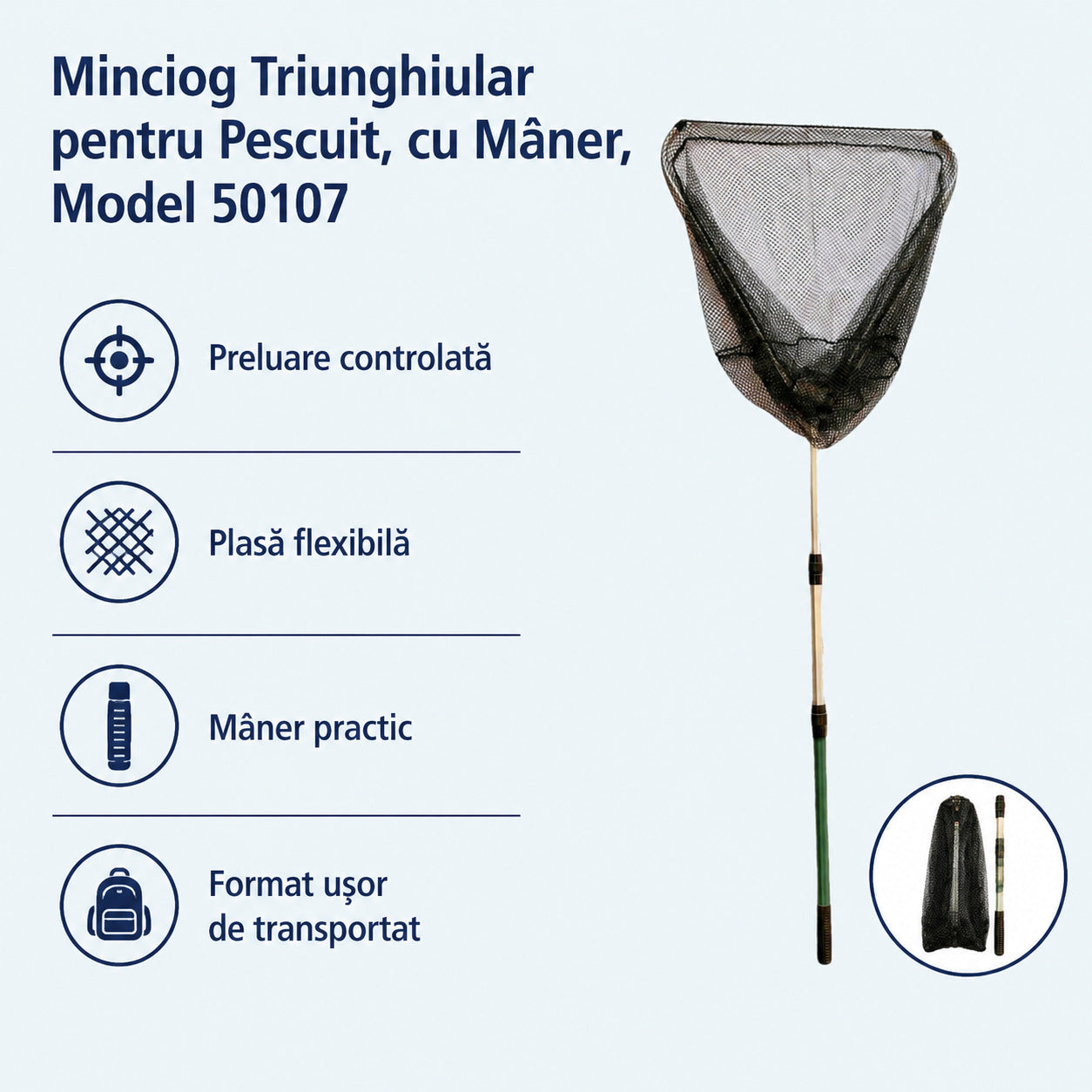 Minciog Triunghiular pentru Pescuit, cu Mâner, Model 50107 – caracteristici