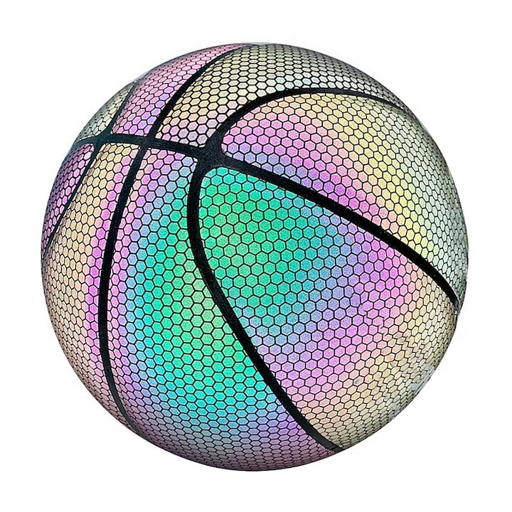 Minge reflectorizanta de baschet, diametru 24 cm, din piele sintetica, multicolor