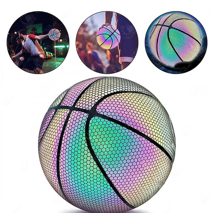 Minge reflectorizanta de baschet, diametru 24 cm, din piele sintetica, multicolor
