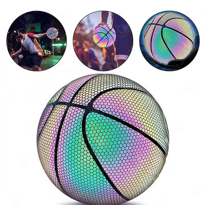 Minge reflectorizanta de baschet, diametru 24 cm, din piele sintetica, multicolor