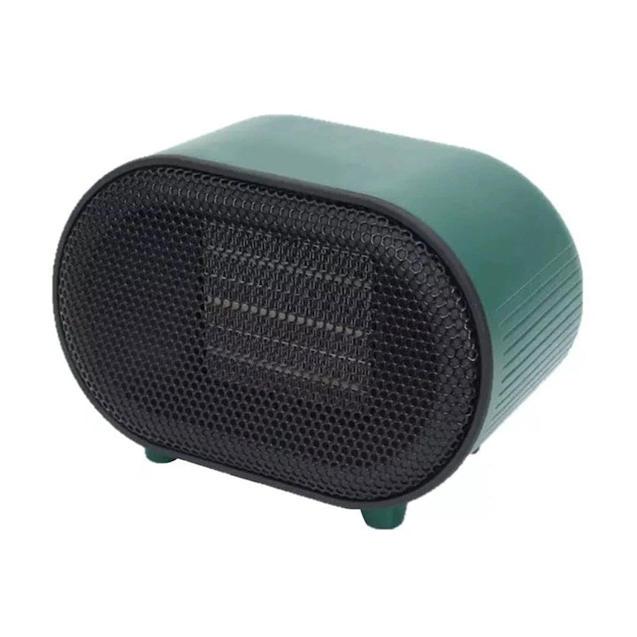 Mini aeroterma, pentru aer cald/rece, portabila, silentioasa, putere 800W, depoziatre usoara, buton ON/OFF, verde
