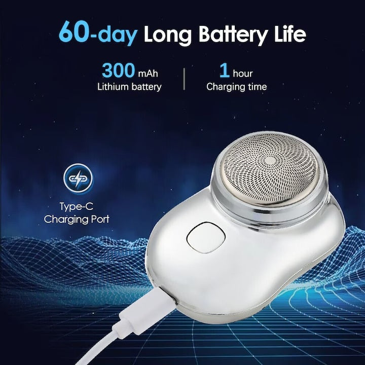 Mini aparat de ras, portabil, cu lame rotative din inox, waterproof, incarcare USB, indicator LED, argintiu