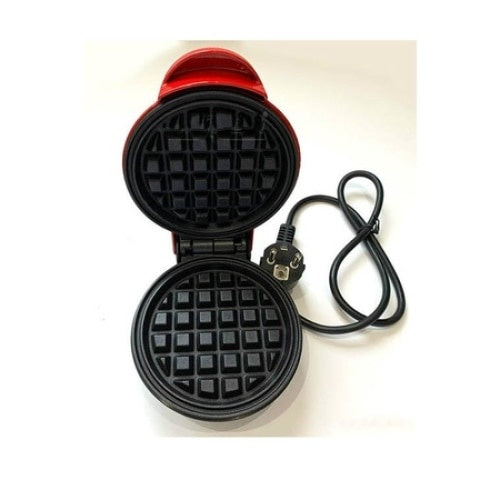 Mini aparat pentu waffe, electric, cu suprafata de gatire neadrenta, putere 350W, cu incarcare la retea, rosu