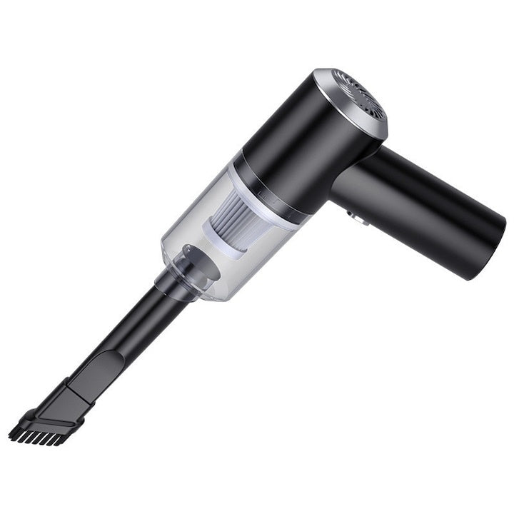 Mini aspirator auto portabil, reincarcabil, filtru HEPA, functie de suflare si aspirare, acumulator durabil, cu accesoriu pentru spatii inguste, negru