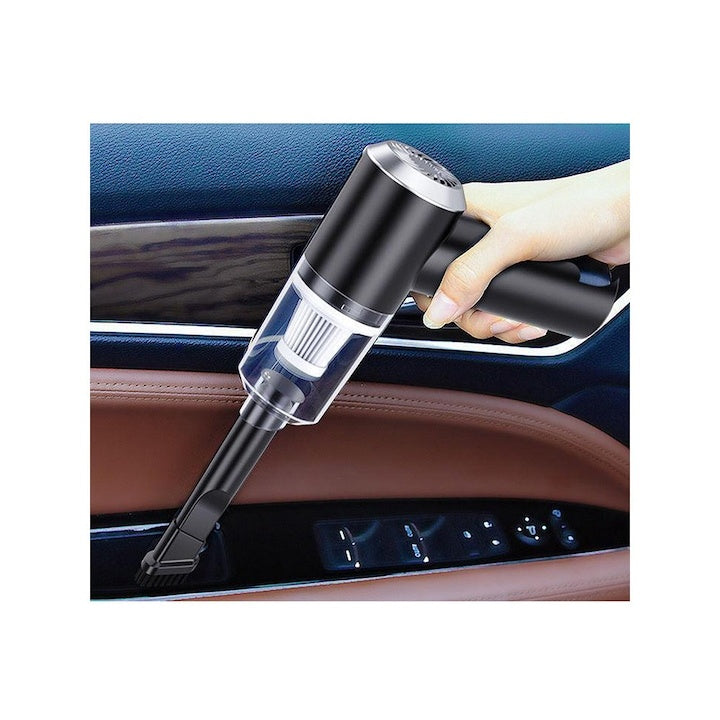 Mini aspirator auto portabil, reincarcabil, filtru HEPA, functie de suflare si aspirare, acumulator durabil, cu accesoriu pentru spatii inguste, negru