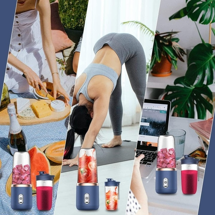 Mini blender electric, wireless, cu 6 lame din otel inoxidabil, portabil, putere 40 W, albastru