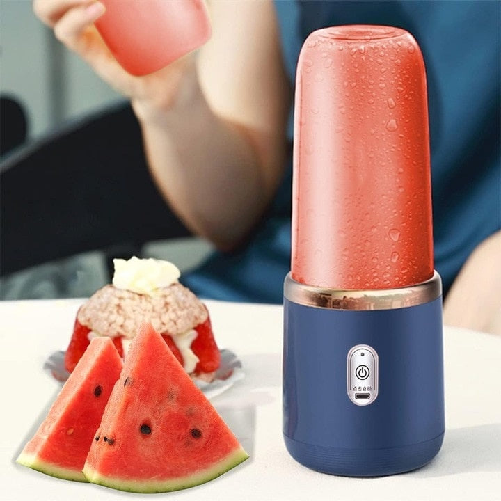Mini blender electric, wireless, cu 6 lame din otel inoxidabil, portabil, putere 40 W, albastru