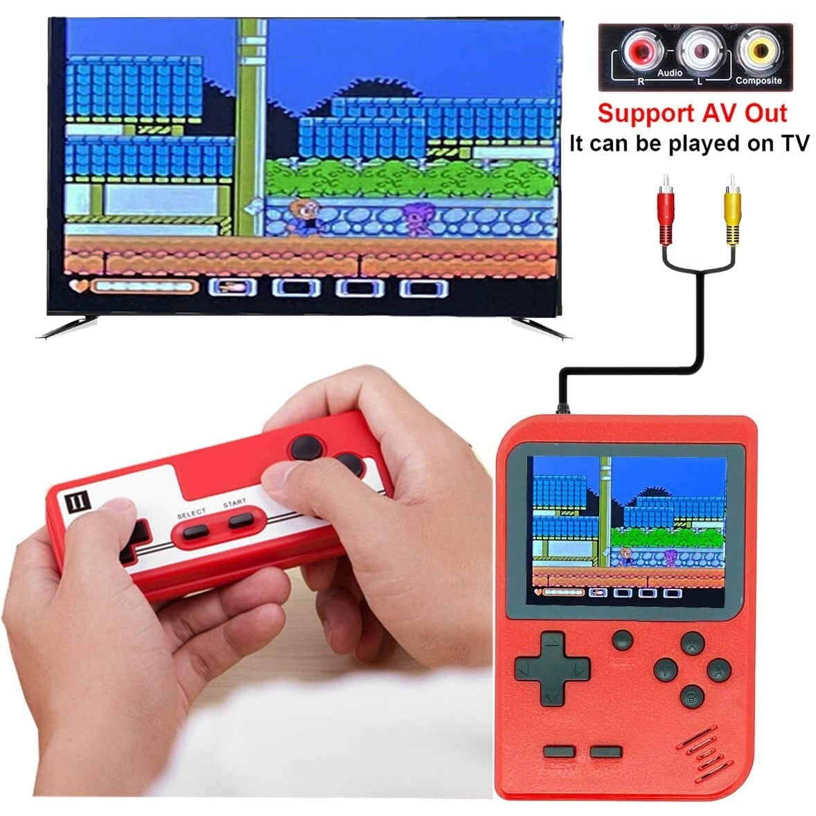 Mini consola portabila Flyme, Retro, 400 jocuri clasice FC, Ecran color 2.8"", Rosu