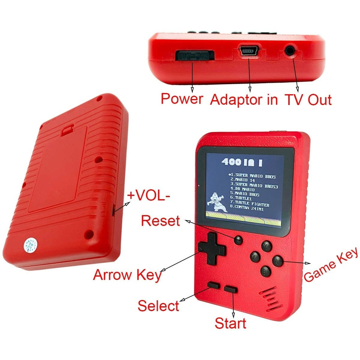 Mini consola portabila Flyme, Retro, 400 jocuri clasice FC, Ecran color 2.8"", Rosu