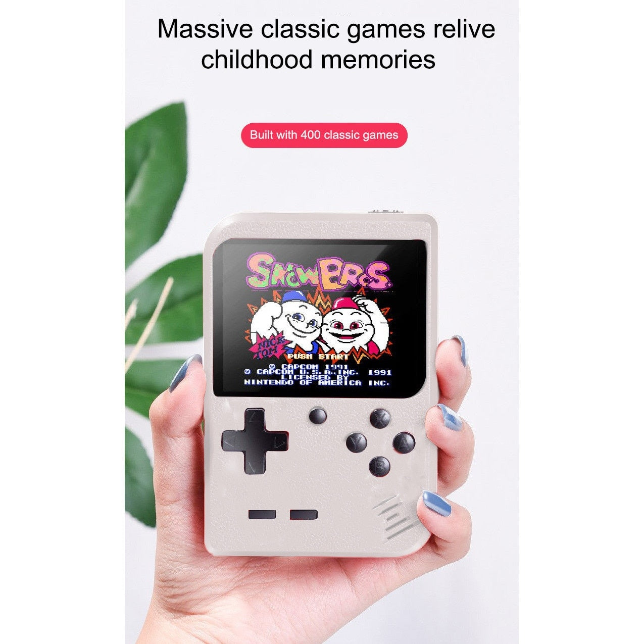 Mini consola portabila Rantime, 400 jocuri, 2 jucatori, Alb