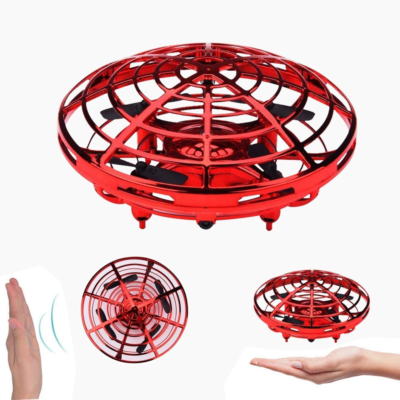 Mini drona OZN disc zburator interactiv, 3 senzori infrarosu, lumina LED, rosu