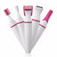 Mini epilator 5 in 1, fara fir, multifunctional, lame din inox, capete lavabile, functionare pe baterii, din ABS, alb