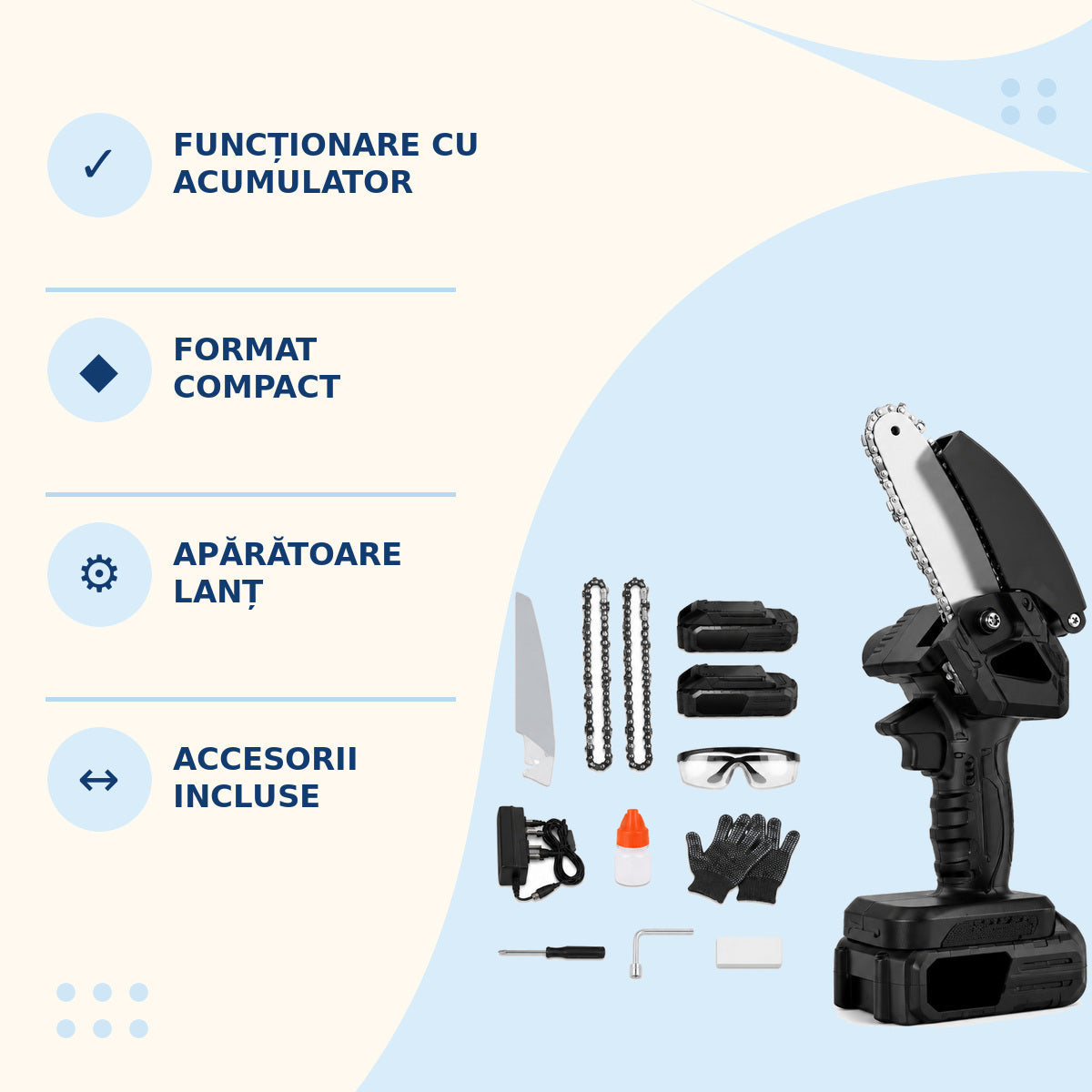 Mini Fierăstrău Electric cu Acumulator, Set Complet, Negru – imagine 3