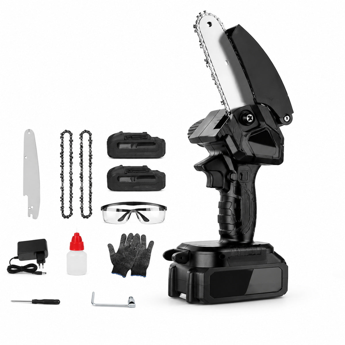 Mini Fierăstrău Electric cu Acumulator și Accesorii, Negru – imagine principală