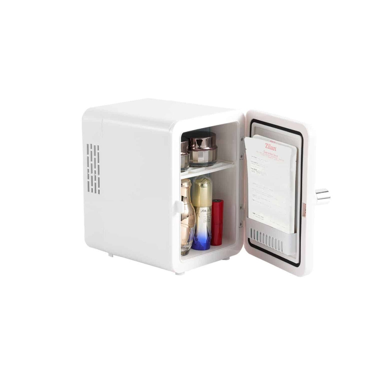 Mini frigider alb cu maner, capacitate 4L, putere 36W, raft reglabil