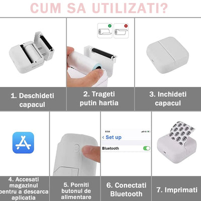 Mini imprimanta, tehnologie printare termic, conectivitate Wi-Fi, format A8, compatibil android, IOS, alb/roz