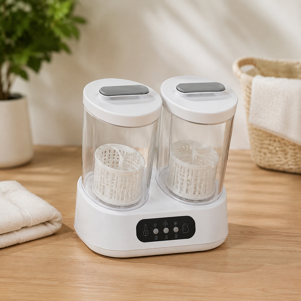 Mini Mașină de Spălat Portabilă cu 2 Cuve, Display Digital, Alb – imagine comercială