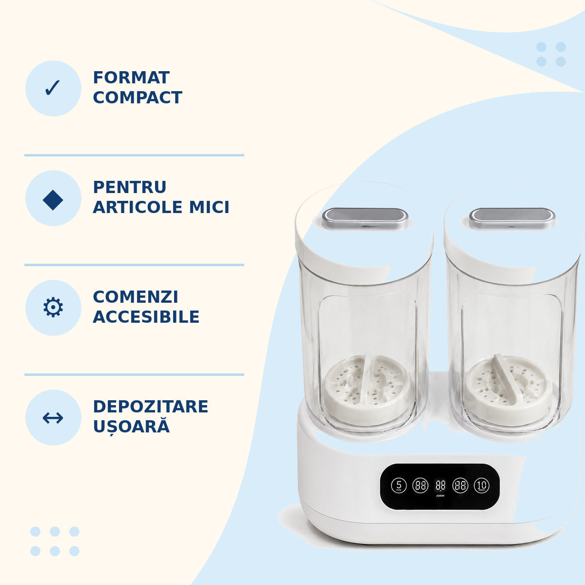 Mini Mașină de Spălat Portabilă cu 2 Cuve, Display Digital, Alb – imagine 3