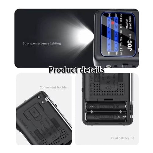Mini radio portabil, putere 3W, FM, AM, SW, alimentare baterii, lumina led, snur pentru transport, negru