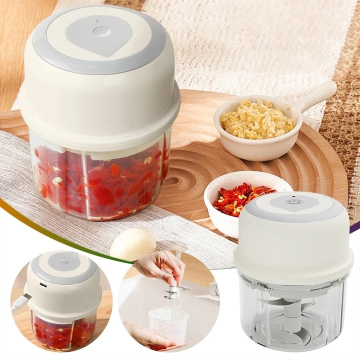 Mini tocator electric fara fir, cu 3 lame, pentru usturoi, ardei iute, condimente, nuci, putere 30W, alb