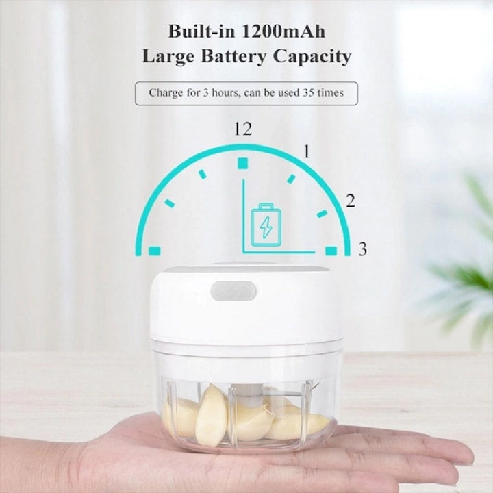 Mini tocator electric fara fir, cu 3 lame, pentru usturoi, ardei iute, condimente, nuci, putere 30W, alb