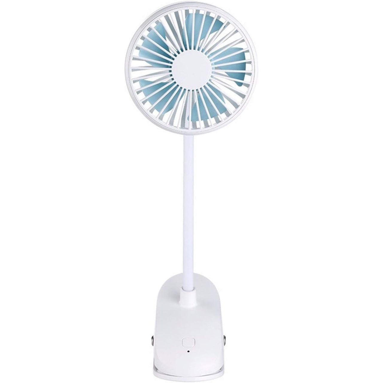 Mini ventilator, cu clips pentru prindere, cu cap pliabil, oscilant, incarcare USB, buton ON/OFF, alb