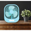 Mini ventilator de masa, cu 3 viteze, incarcare USB, suport sprijin/agatare, din ABS, cu grila de siguranta, albastru