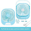Mini ventilator de masa, cu 3 viteze, incarcare USB, suport sprijin/agatare, din ABS, cu grila de siguranta, albastru