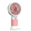 Mini ventilator portabil, capsuna, alimentat cu baterie reincarcabila USB, cu suport pentru telefon, buton ON/OFF, 3 viteze, roz/alb