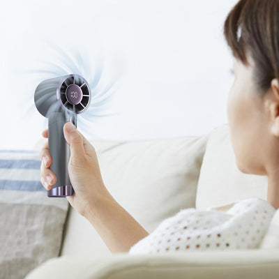Mini ventilator portabil, cu 3 trepte de viteza, maner ergonomic, afisaj LCD, incarcare USB rapida, gri antracit