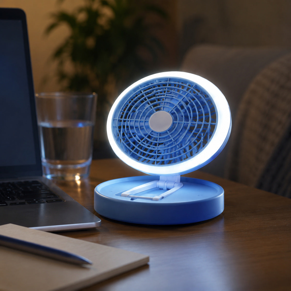 Mini Ventilator Reîncărcabil de Birou cu Iluminare LED, Albastru – imagine 2