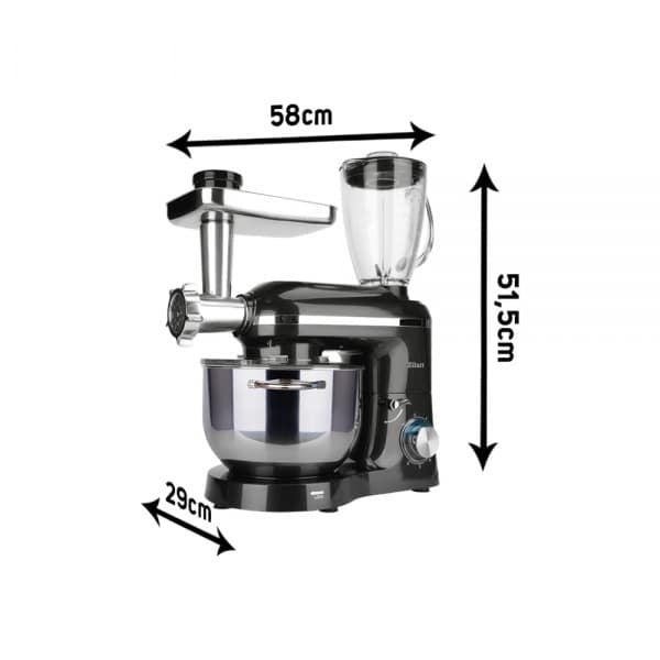 Mixer, blender si masina de tocat, 1400W, 6+1 viteze, castron inox 5.5l, borcan sticla 1.5l
