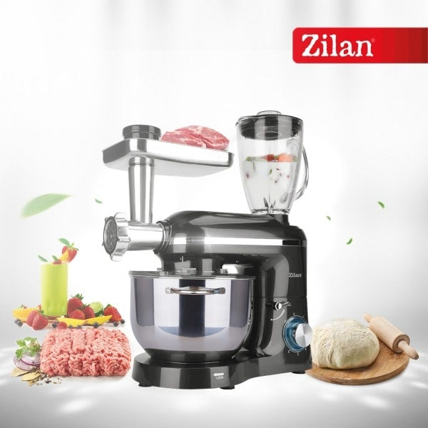Mixer, blender si masina de tocat, 1400W, 6+1 viteze, castron inox 5.5l, borcan sticla 1.5l