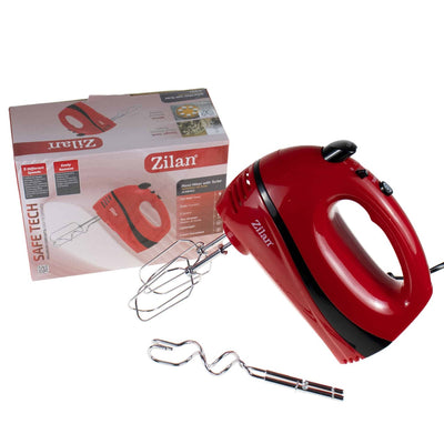 Mixer de mana 5 viteze, 300W, Turbo, rosu, cu accesorii incluse