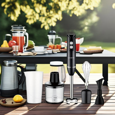 Mixer multifunctional 5 in 1, design ergonomic al manerului, ușor și rapid de curatat, procesor de alimente multifunctional, lame din otel inoxidabil pentru taiere rapida a alimentelor, negru