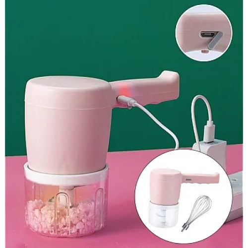 Mixer portabil, fara fir, cu 3 functii, cu bol de plastic, roz