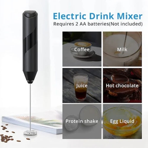 Mixer vertical pentru spuma de lapte, electric, ideal pentru cappuccino, caffe latte, ciocolata calda, negru