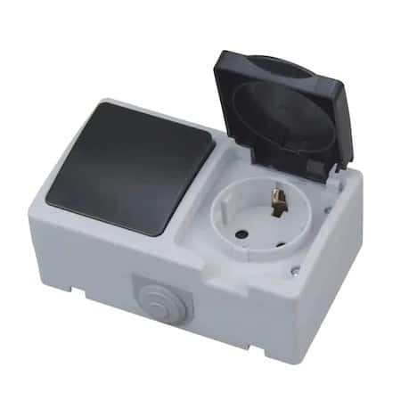 Modul priza si intrerupator 10A 250V IP54, priza shucko si intrerupator